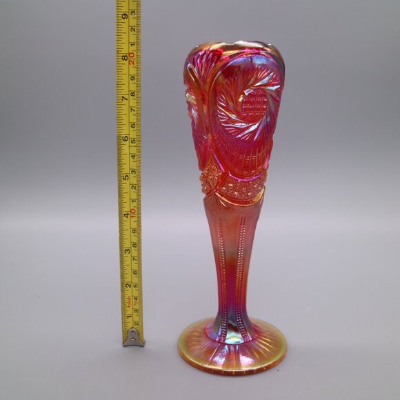 Vintage Fenton Ruby Red Amberina Carnival Glass Vase 8654 Pattern | Cadmium Glow - Picture 8 of 9